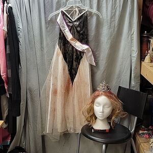 Gothic/Carrie/Prom Queen zombie dress with wig & crown